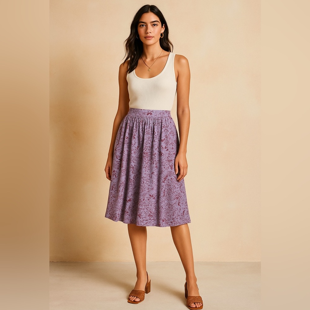 ANNA SUI 100% Silk Vintage inspired Pleated Midi Skirt - Picture 2 of 11